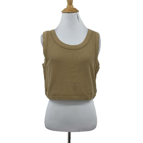 Madewell Crewneck Crop Tank Womens XL Extra Large Seed Khaki Waffle Knit Top - Picture 1 of 13